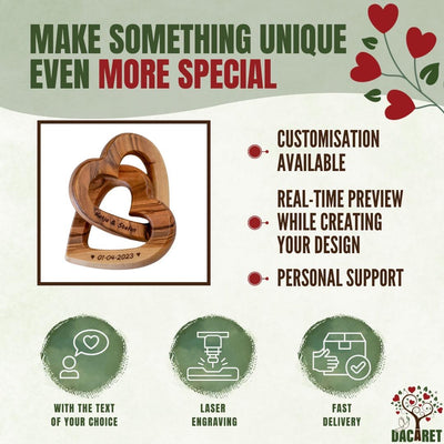 Personalized Olive Wood Connected Hearts